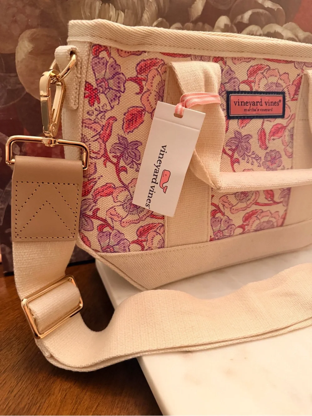 Vineyard Vines Printed Heritage Mini Tote Frangipani Marsh Floral w/Strap (NWT)